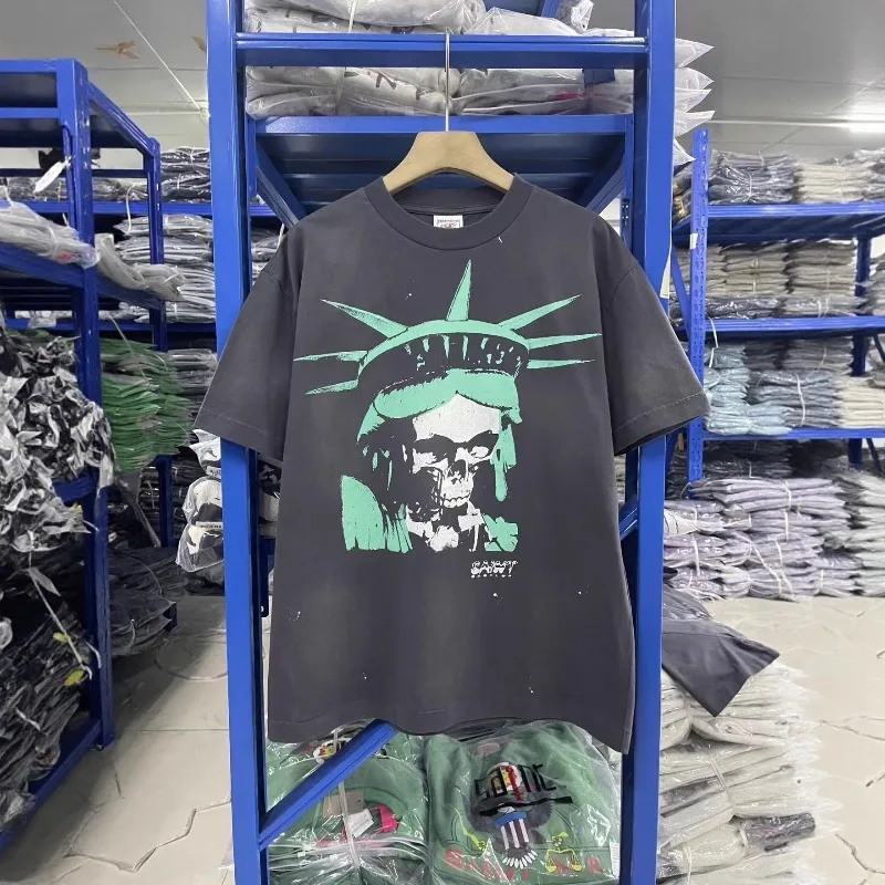 

Футболка унисекс SAINT High Street 2026SS с принтом черепа, круглым вырезом и коротким рукавом, мужская одежда
