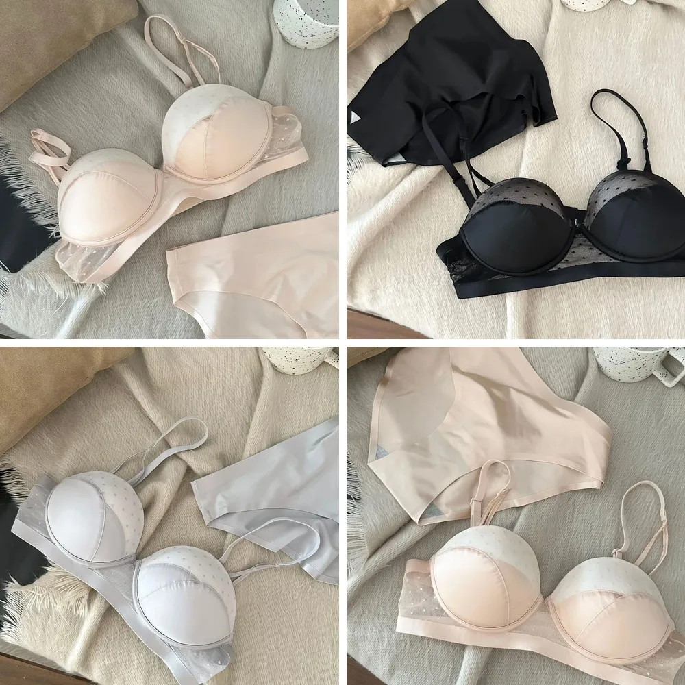 

Sexy Polka Dot Lace Lingerie Set for Women, Push Up Bras for Small Breasts with Thin Back Design