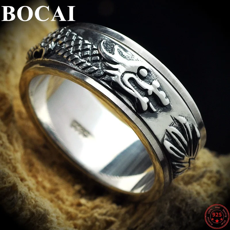 

Кольца BOCAI S925 из стерлингового серебра для мужчин и женщин, модные вращающиеся украшения с летающим драконом, очаровательные ювелирные изделия из чистого аргентума, оптовая продажа