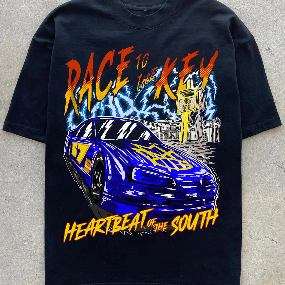 

RACE TO KEY Short Sleeve Cool Racing American Style Hip Hop Printed Motorcycle T-Shirt Street Summer