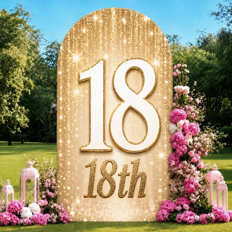 

Gold Arch Backdrop Cover Custom Number 18th Birthday Party Gold Glitter Cover for 18th Birthday Sweet 18 Photo Booth Party Decor