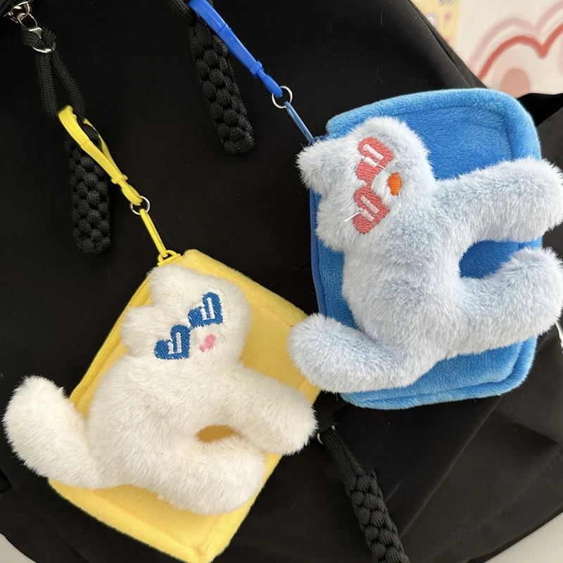 Monedero de felpa con forma de gato divertido de dibujos animados, bolsa de almacenamiento para auriculares, colgante, bonito bolso de tarjeta de gato de peluche, bolsa de almacenamiento pequeña a la moda, regalos