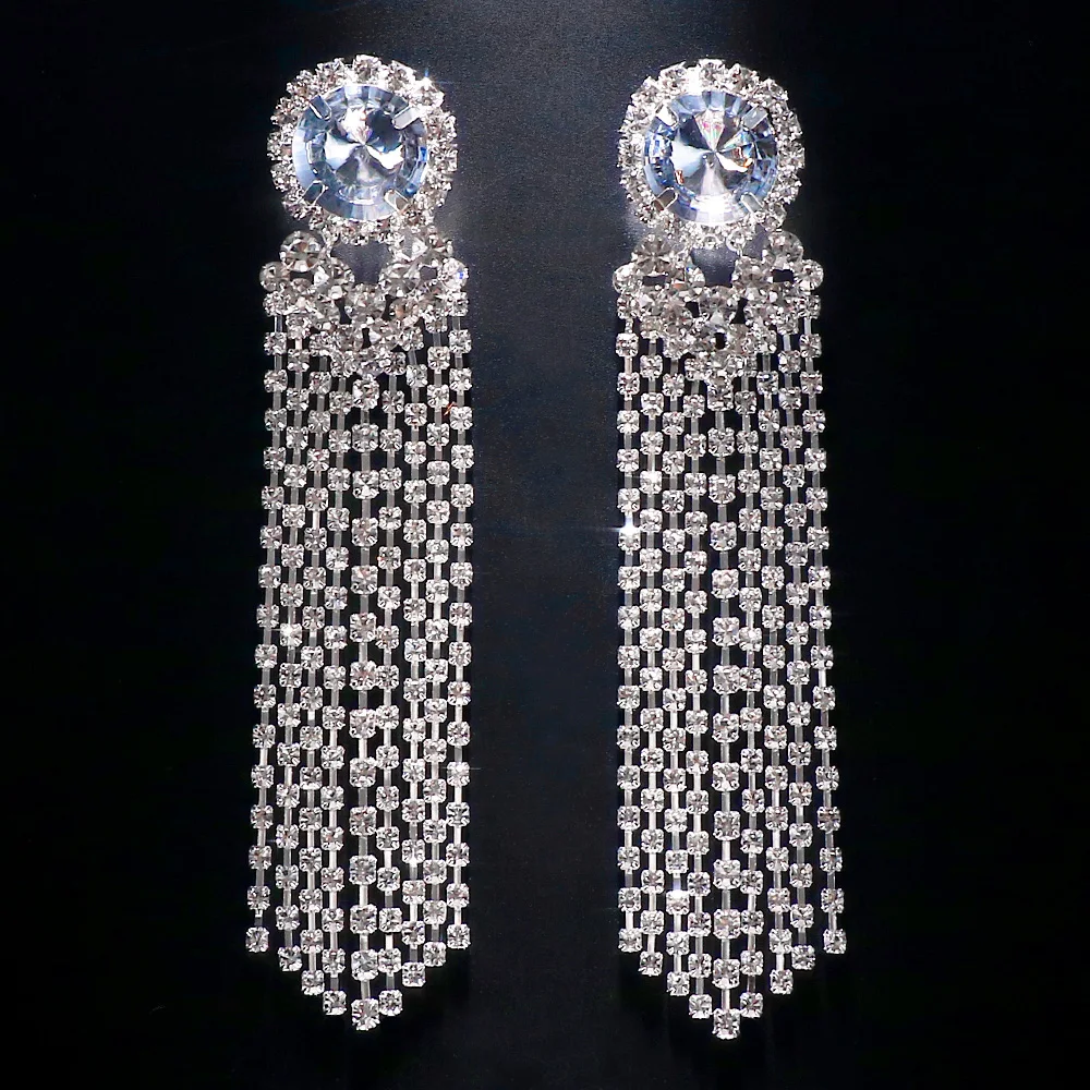 Stonefans Fashion Design Spicy Europe Advanced Sense Earring Rhinestone Round Shpe Chain Tassel Earrings Hyperbole Long Pendient