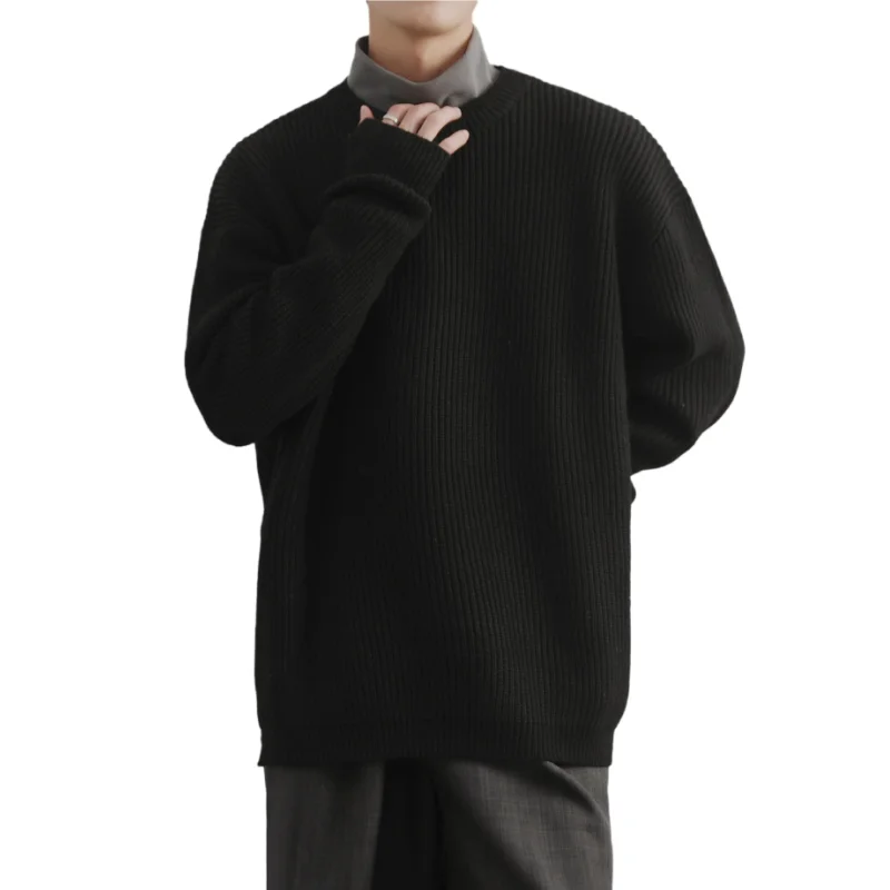 

Men's Winter Fashion Loose Comfortable Knitted Round Neck Pullover Sweater for Wearing Inside Wearing Outside with Wool Sweater
