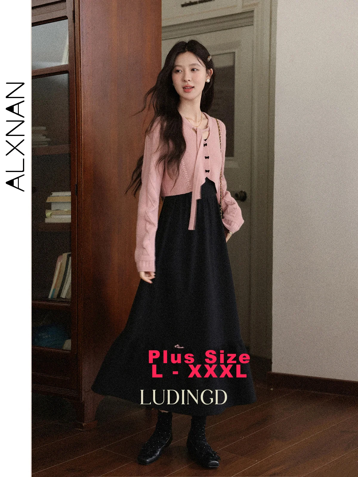 

ALXNAN Plus Size Black Sleeveless Dress Long Elegant Slim-fit Women's Dresses 2025 Autumn Casual Holiday Female Clothing D13057