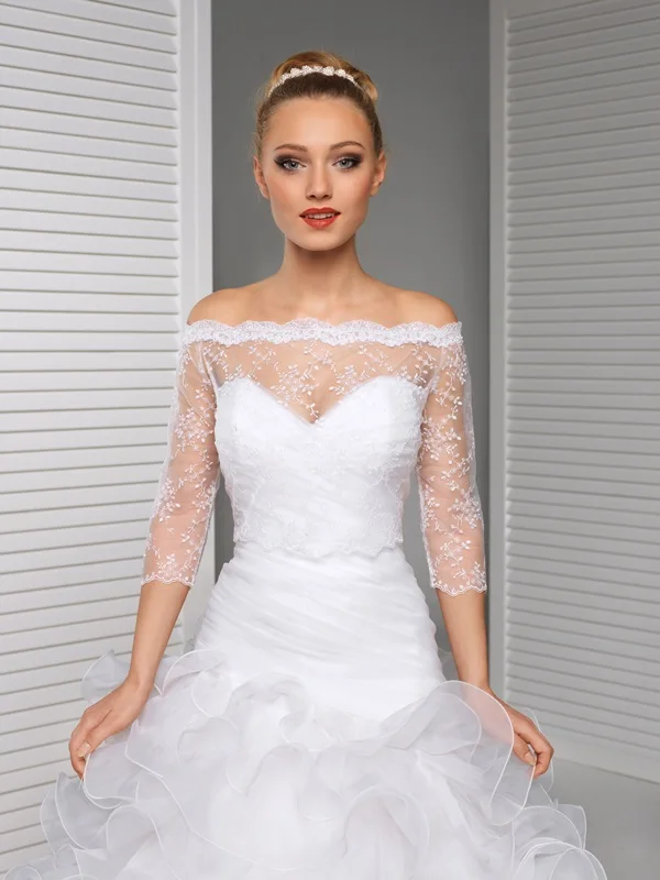 Customized Off Shoulder Wedding Jacket Lace 3/4 Sleeves Bride Bolero Bridal Capes Formal Party Shrugs Women Wrap Formal Shawl