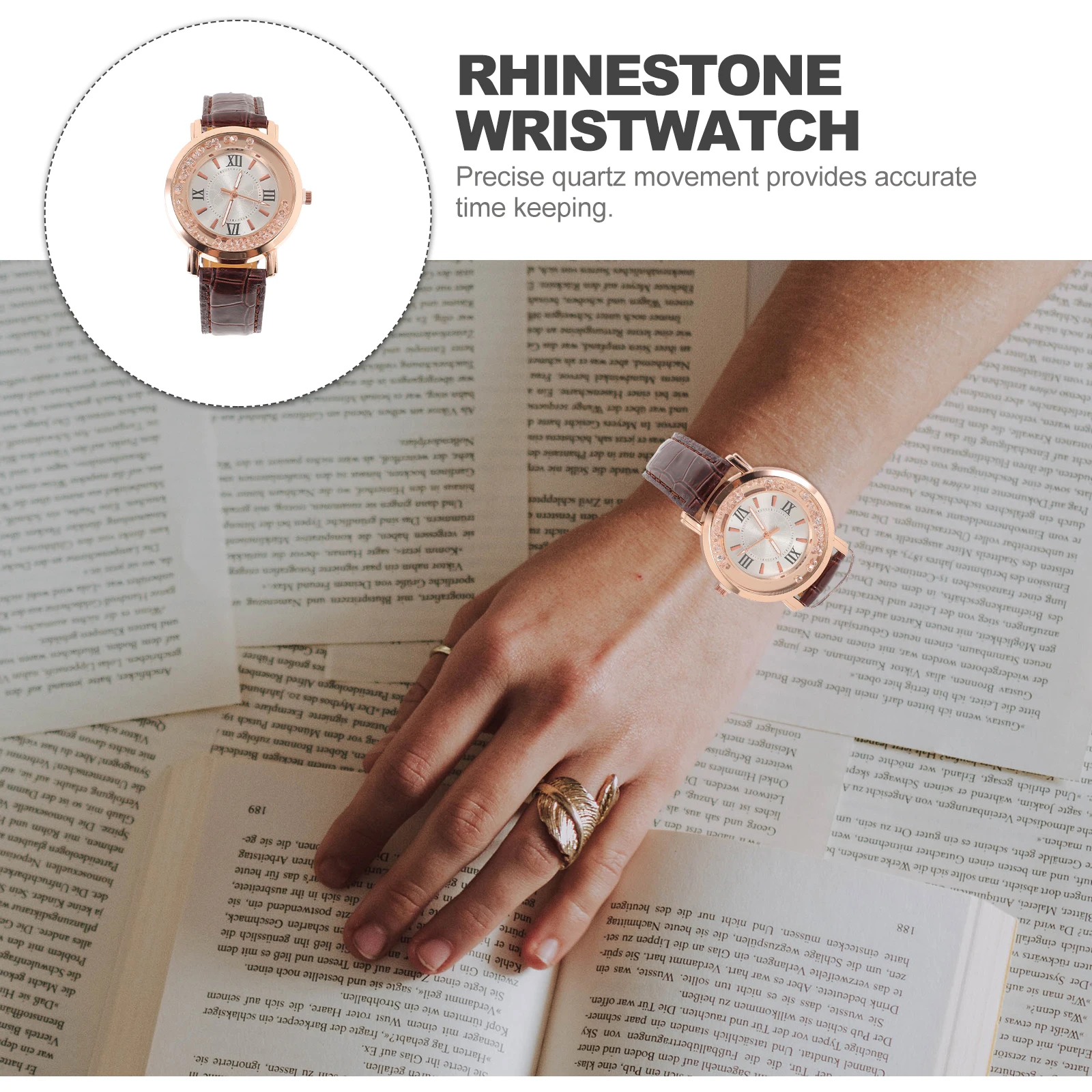 

Quartz Watch Women Watches Rhinestone Alloy Coffee Student Wristwatches Fashion Precise Timekeeping Classic