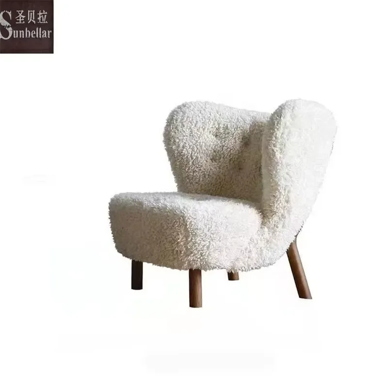Modern Lounge Chair White Accent Chair Leisure Chair with Ottoman Boucle Fabric Bedroom Hotel Lobby Living Room Club Teddy