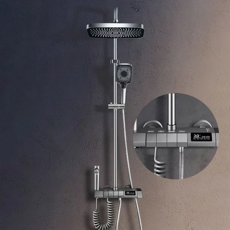 

Digital Display Shower System Bathroom Thermostatic Set Bathtub Wall Mount Rainfall Bath Hot Cold Faucet Set