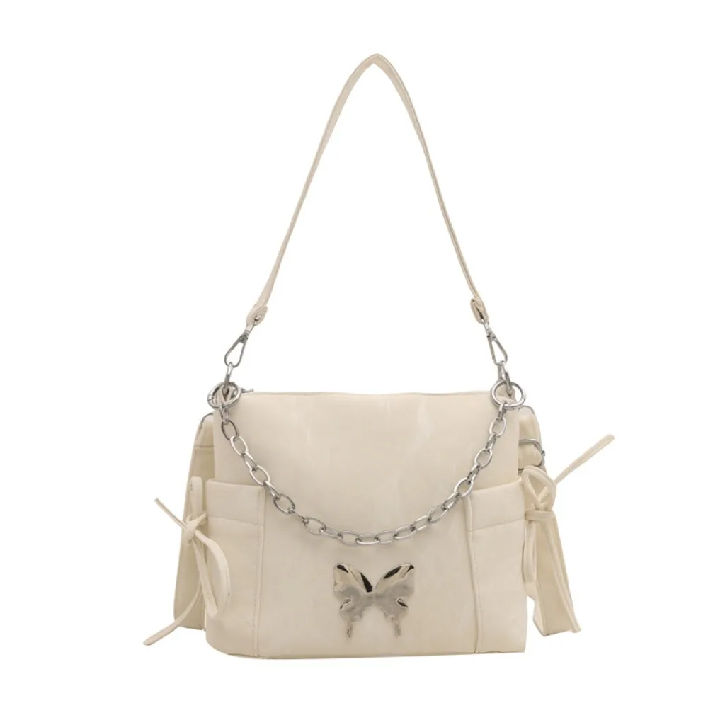 Butterfly Decor Silver Butterfly Handbags Pearls Chain Metal Chain Drawstring Shoulder Bag Versatile Korean Style