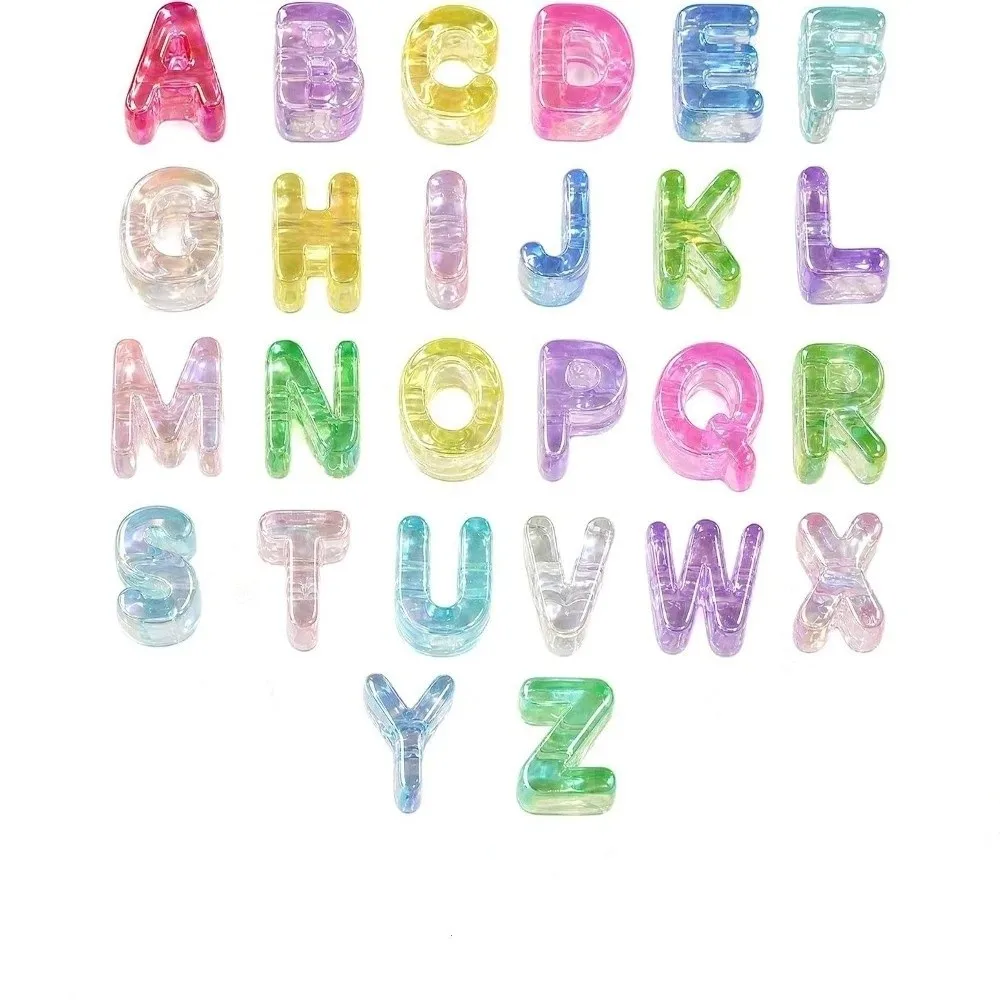 26PCS Marble Texture Acrylic Letter Beads Colored Large Hole DIY Craft Beads Transparent Loose Bead Name Bracelet Beads Necklace