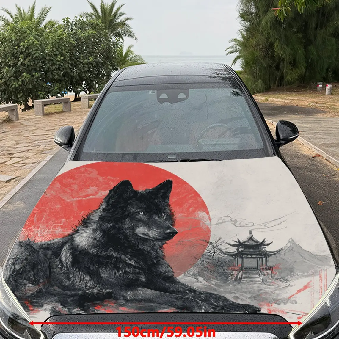 Car Decals A Wolf Set Against A Background Featuring Japanese - Style Elements Car Hood Sticker, Waterproof Self - Adhesive Viny
