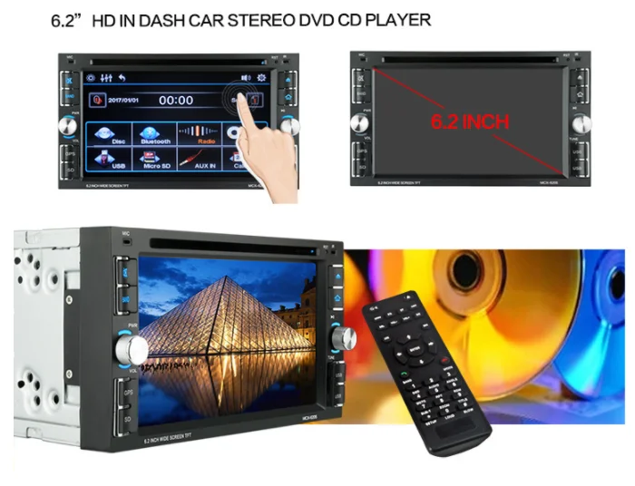 Produsen profesional pemutar Dvd mobil sistem Android 2 Din Radio mobil 6.2 inci layar sentuh pemutar musik Mp5 untuk mobil