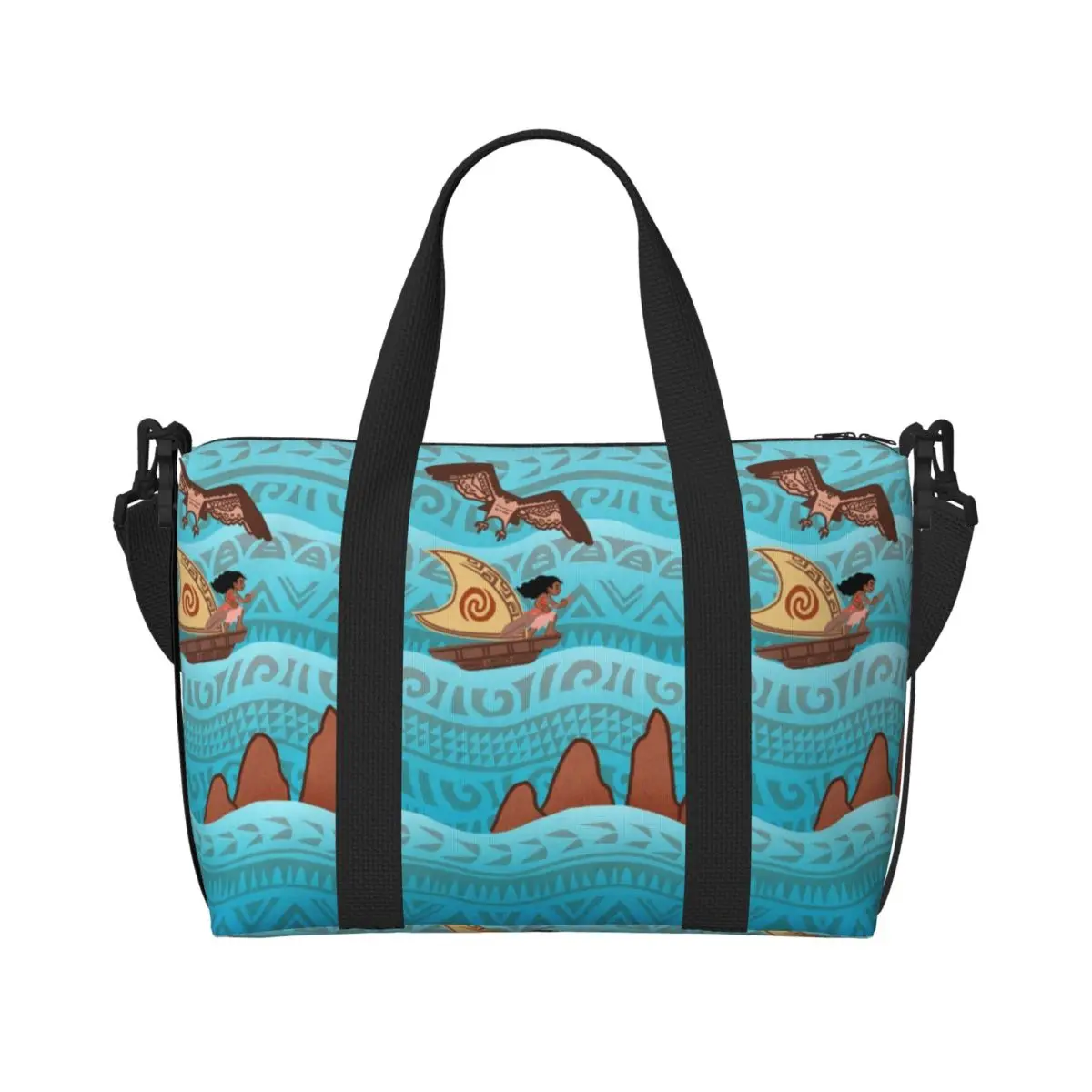

Custom Moana Boat Tote Bag for Women Big Capacity Gym Beach Travel Bags