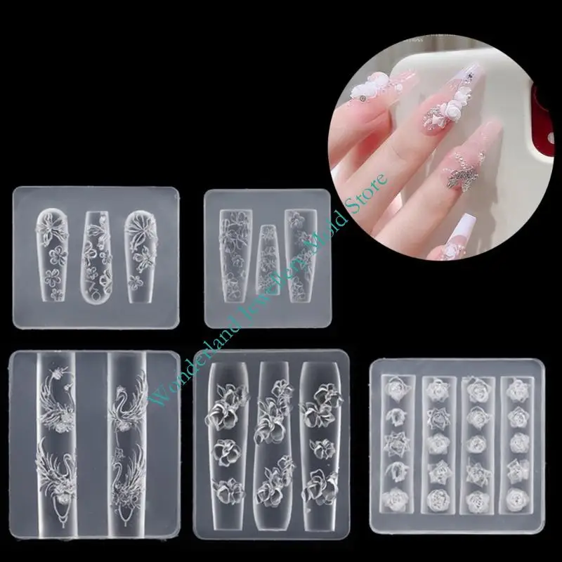 

H7EB Multipurpose Nails Art Silicone Mould for Detailed 3D Designs Including Butterfly and Moon Patterns for Household