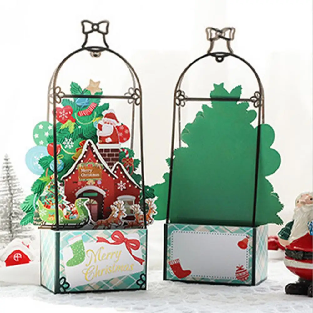 Santa Printed Greeting Card High Greeting Card 3d Christmas Greeting Card Foldable Tree Santa House Elk Sleigh Paper Cutting Art