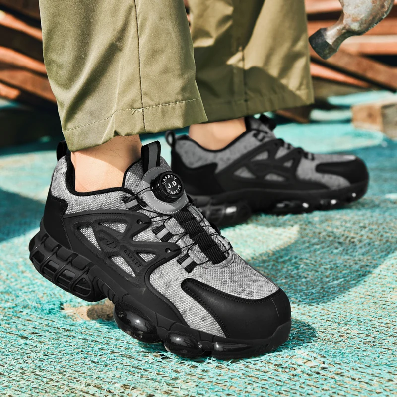 أحذية حماية العمال للرجال مضادة للتحطيم ومضادة للطعن وعازلة للهواء وحماية قديمة من الصلب ورأس لوح فولاذي للعمل في الموقع