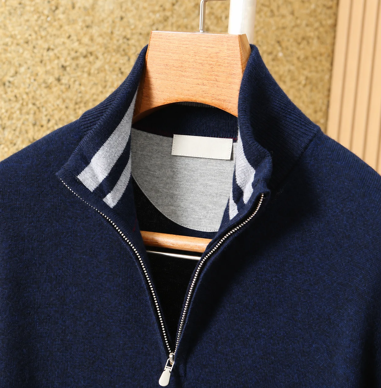 Italian BC old money wind embroidered stand-up collar half-zipper knitted sweater