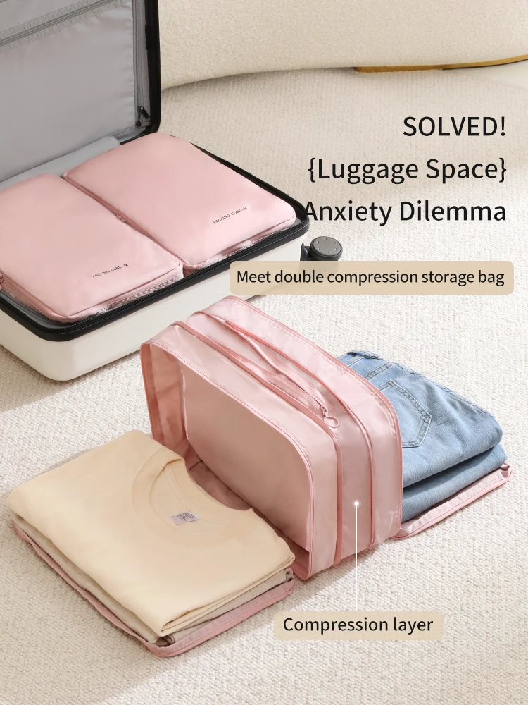 Travel Compression Packing Cubes Bag Portable Suitcase Clothes Organizers Waterproof Luggage Storage Cases Drawer Bags