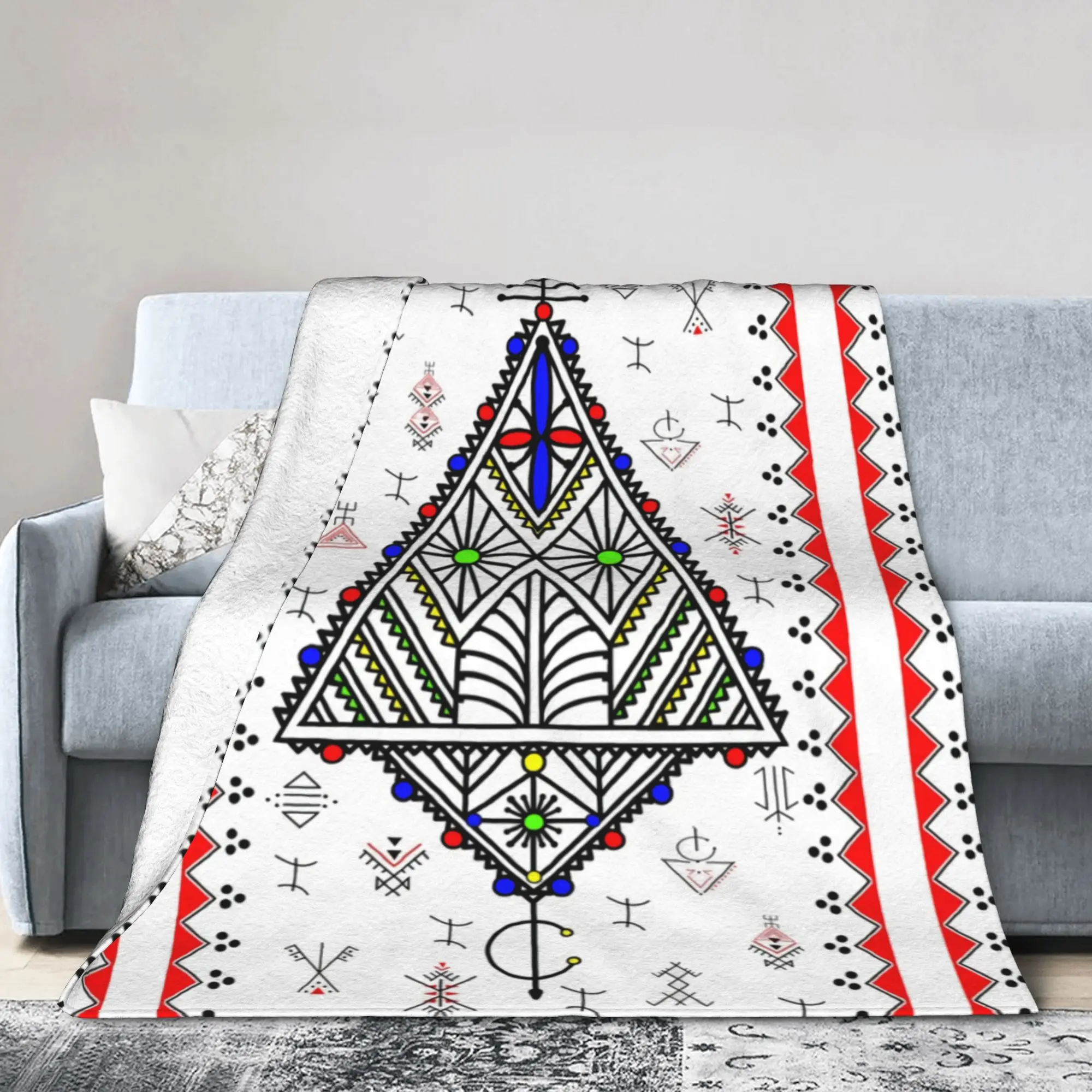 Custom Ultra-Soft Fleece Kabyle Amazigh Throw Blanket Warm Flannel Africa Morocco Blankets for Bedroom Travel Couch Bedspreads