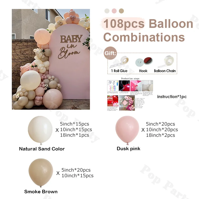 Kit de guirnalda de globos de palisandro y marrón para fiesta de cumpleaños, Baby Shower, juego de arco de globos decorativos para el Día de San Valentín, 108/160 piezas