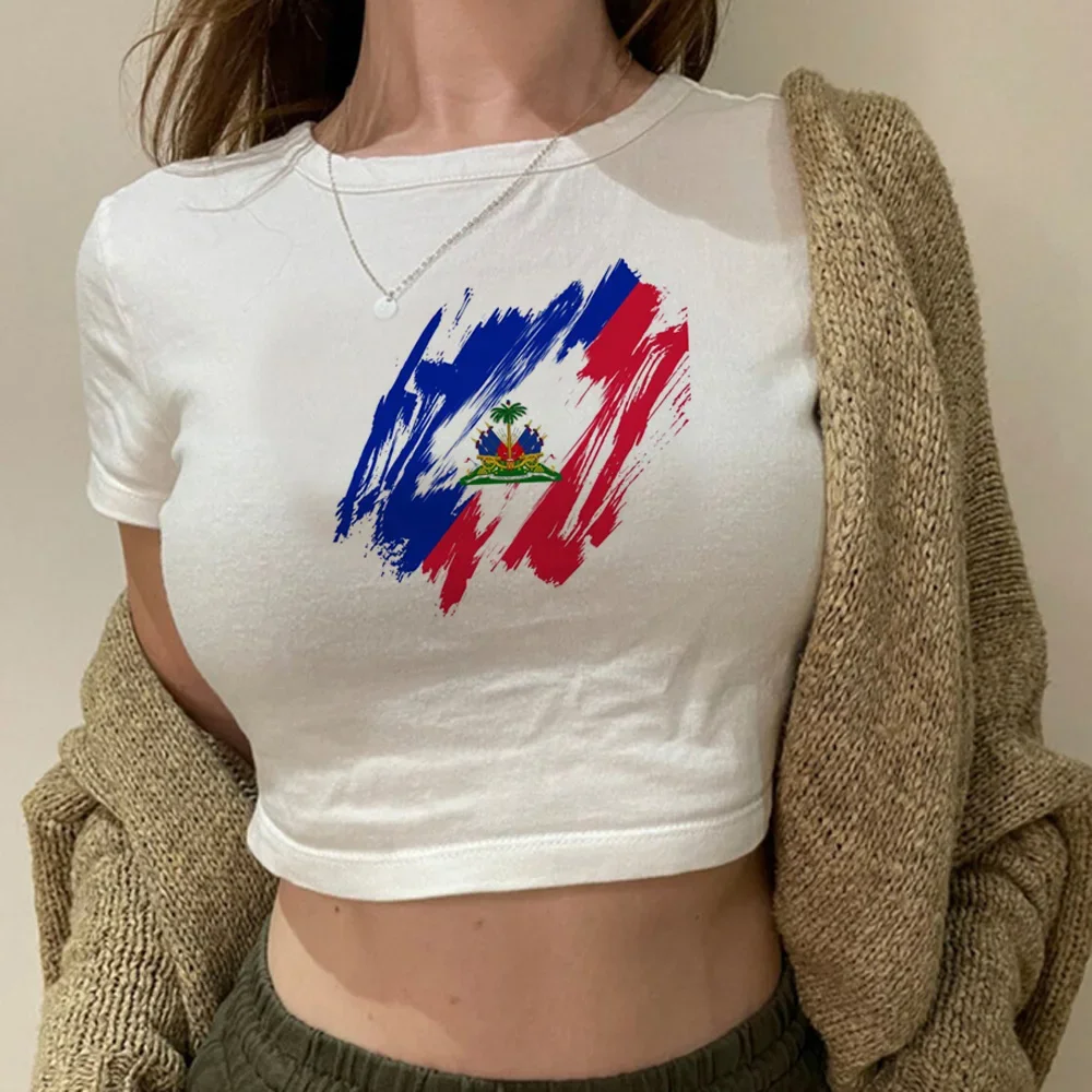 Haiti Essential T-Shirt Y2k Womens Designer Harajuku Cropped Top Girl Streetwear Manga Anime Clothing Patriot Traf Spring Summer