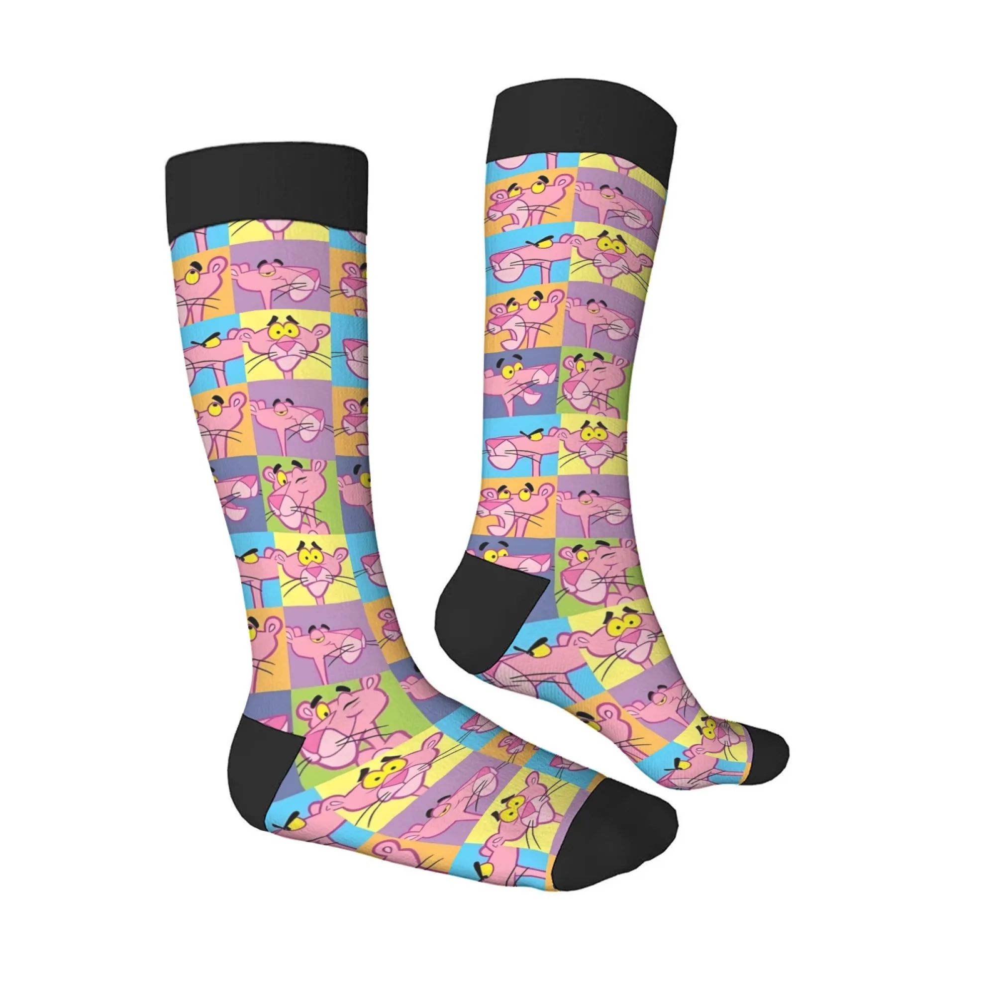 พิงค์แพนเตอร์พิมพ์ถุงเท้าผู้ชายสบายอุ่นกันลื่นถุงเท้าลำลองแปลกใหม่ฮาราจูกุย้อนยุคสตรีทฮิปฮอปถุงเท้าลูกเรือของขวัญสนุก