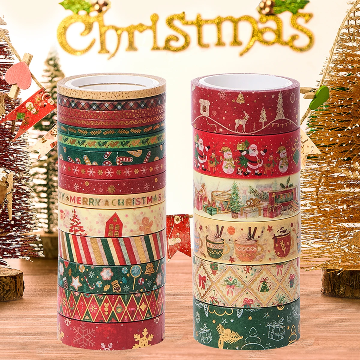 Christmas Washi Tape 21 Rolls Set Holiday Decorative Paper Tape for Scrapbooking Journaling Card Making Gift Wrapping DIY Decor