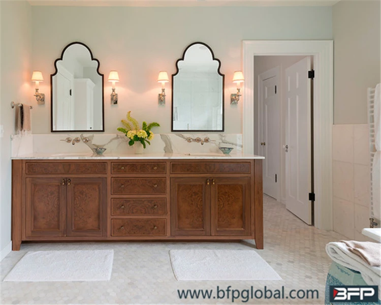 Nuovo armadio da bagno intagliato in stile America con doppio lavabo e specchio