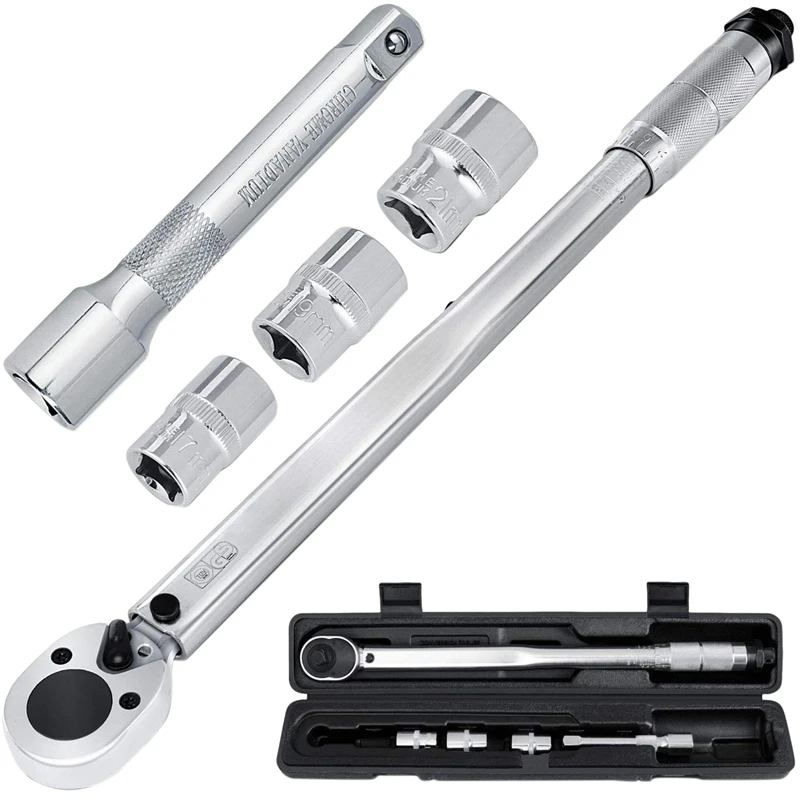 

40-210 Nm 1/2-Inch Torque Spanner Car Torque Wrench With 3 Sockets 17 Mm, 19 Mm, 21 Mm And 125 Mm Extension