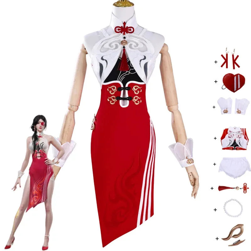 Аниме-игра Naraka: Bladepoint Valda Cui, карнавальный костюм, красное платье Cheongsam в китайском стиле, женский сексуальный карнавальный костюм для вечеринки; 2, r'6;