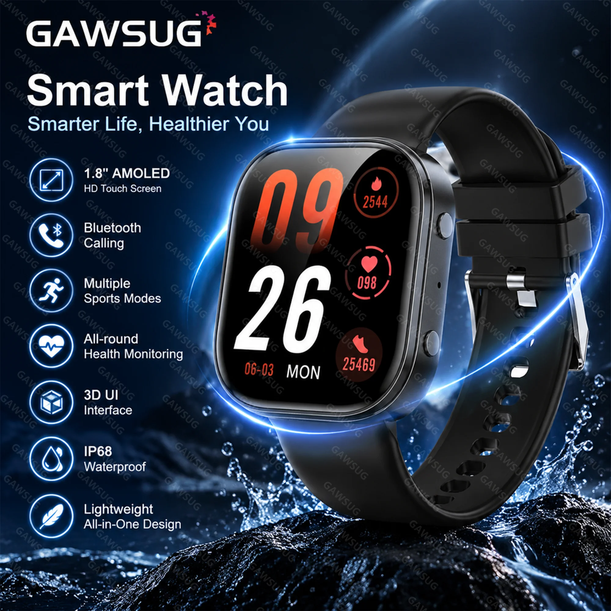 1,88" HD Smartwatch für Männer und Frauen, 3D-UI, Bluetooth-Anruf, ultradünn, Fitness-Tracker, SpO2, Herzfrequenz- und Schlafüberwachung, IP67 Smartwatch