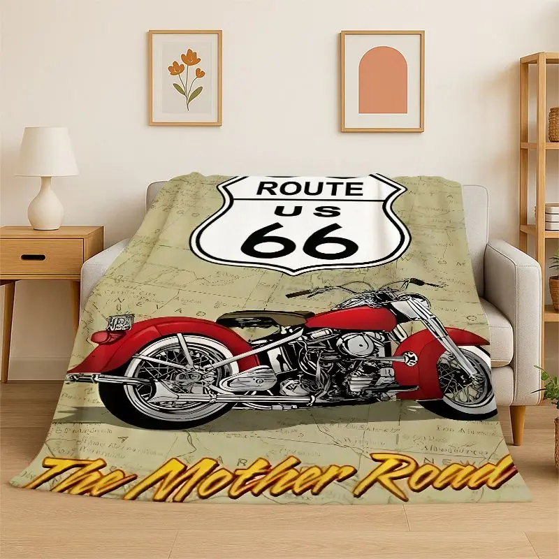 Route 66 Retro America Historic Mother Road Flannel Blanket Soft Throw Blanket for Bedroom Living Room Bed Travel Nap Cover Gift