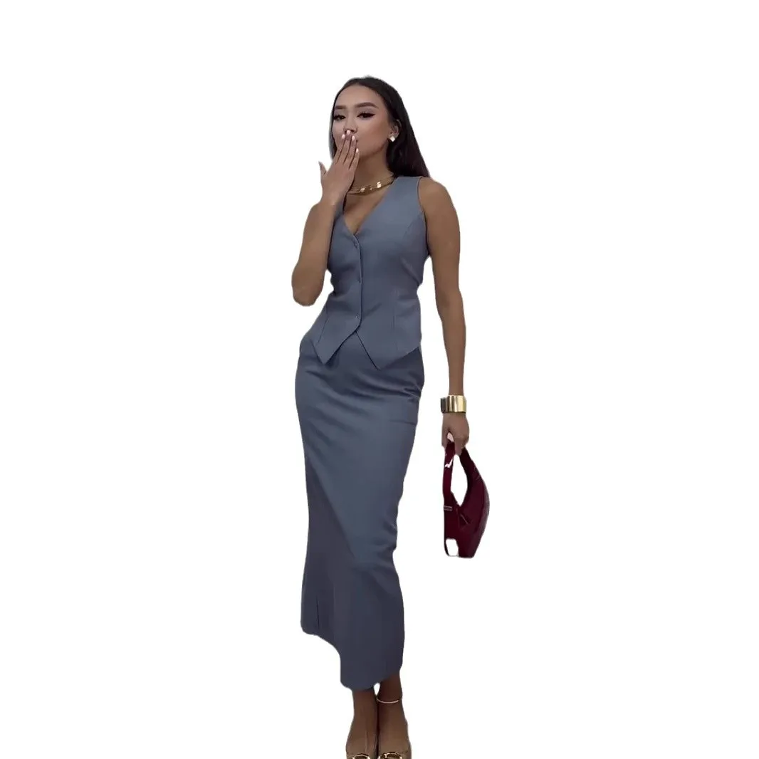 Summer outfit paired with a complete set of vest solid color simple loose lightweight sleeveless skirt two-piece set