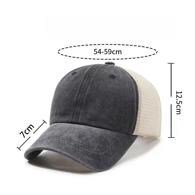 Custom Logo Washed Mesh Cap Breathable Baseball Hat Retro Soft Top Summer Old Washed Cotton Caps Sun Protection Visor Gorras view 2