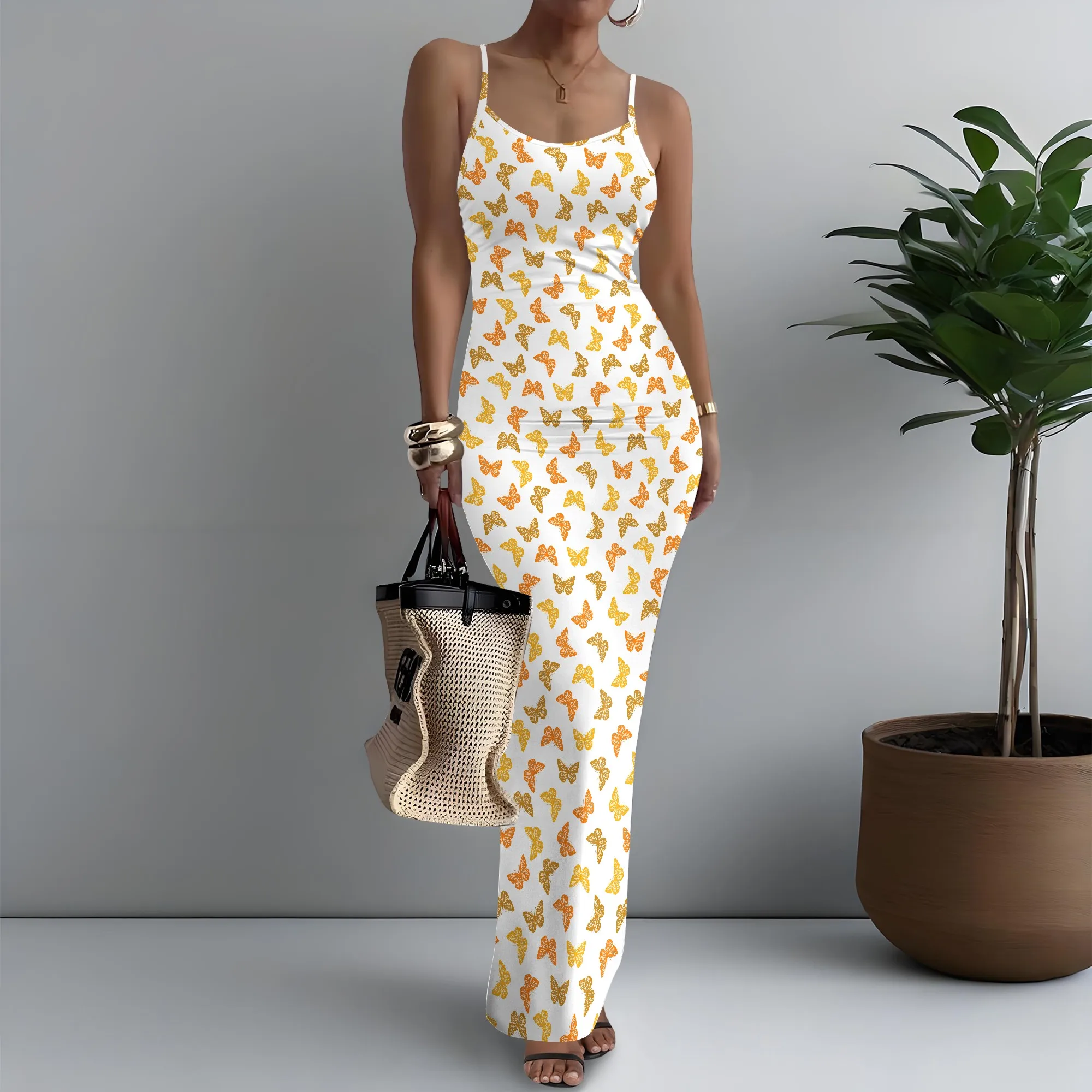 

Women's Spaghetti Strap Maxi Dress Ethereal Butterfly Print Delicate XS-3XL