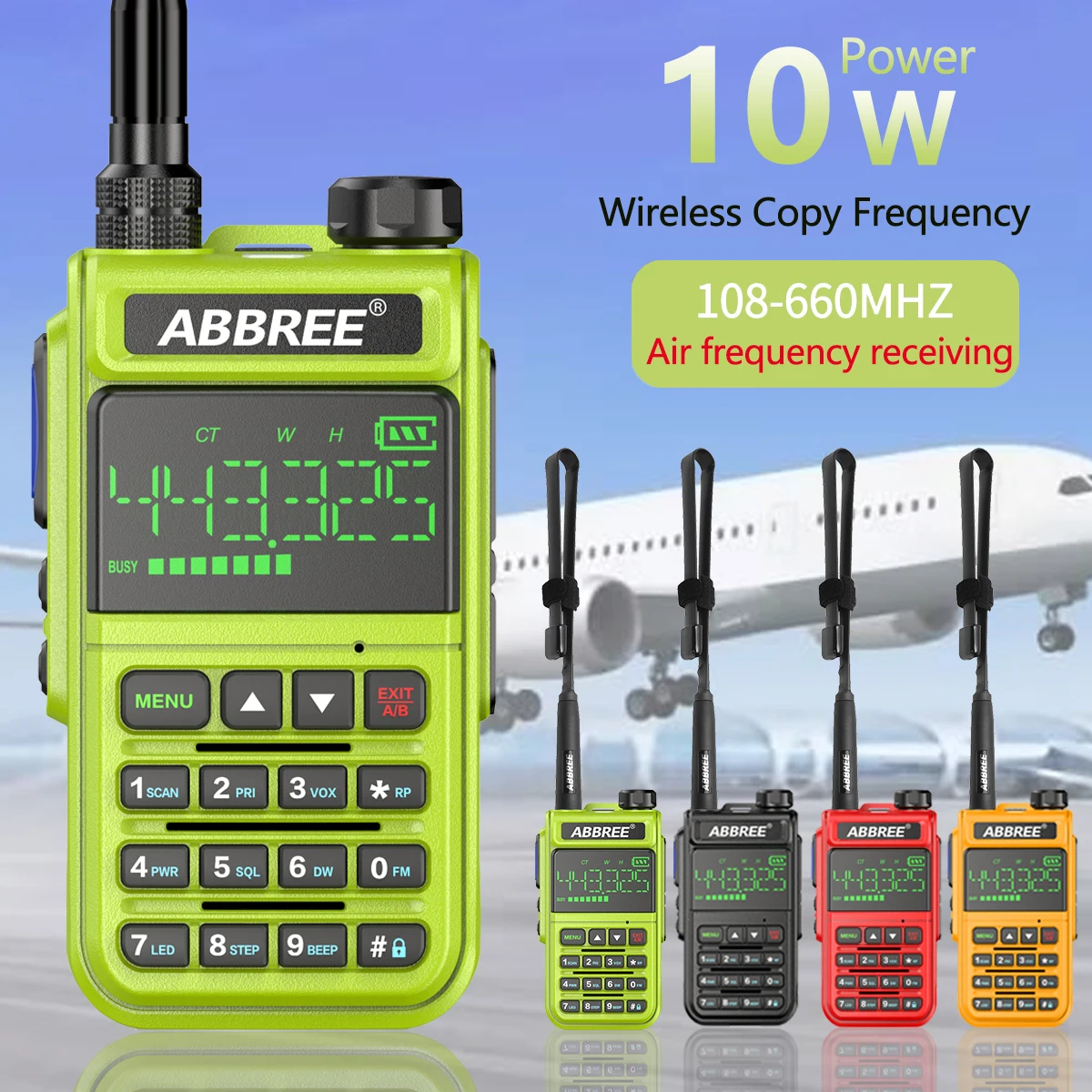 ABBREE AR-518 Vollband-Walkie-Talkie, Airband, kabellose Kopierfrequenz, Typ-C-Ladegerät, hohe Leistung, 128 Kanäle, VOX, SOS, Zwei-Wege-Radio