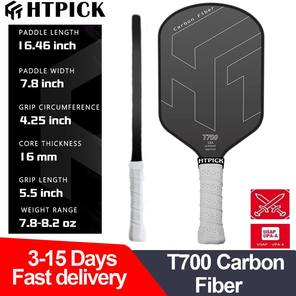 

HTPICK T700 Pickleball из углеродного волокна PP HoneycombCore 16 мм Термоформованная удлиненная форма для лучшего вращения и контроля