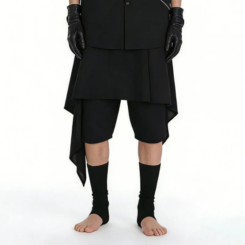 Men'S Casual Pants, Japanese Style Irregular Fake Two-Piece Skirt-Pants, Men'S Wide-Leg Pants, Versatile Style Shorts A20