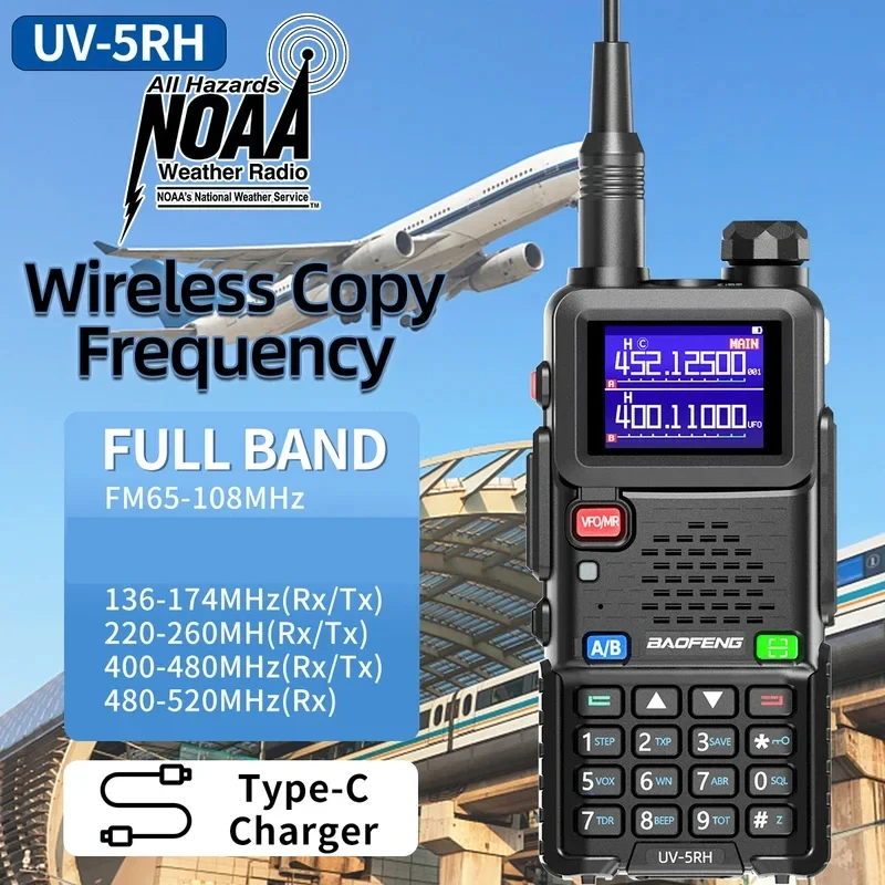 Baofeng UV-5RH 10W TIR- Band Walkie Talkie Wirless Copy Frequency Type-C Charger Upgraded UV 5R Ham Two Way Radio