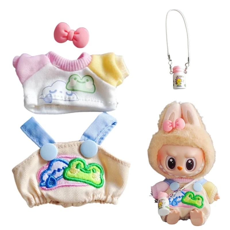 

17cm Clothes For Labubu Pink Pig Jumpsuit Clothing Set Baby Pendant Clothes Replacement Trend Gift waist bag