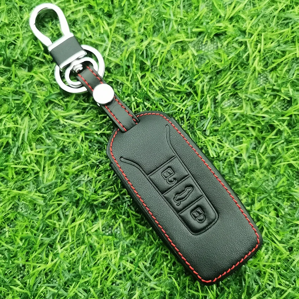 For Volkswagen Funda Llave Leather Key Case for VW Volkswagen Touareg 2019-2022 Cover Key Holder 3 Button Remote Fob Keyless