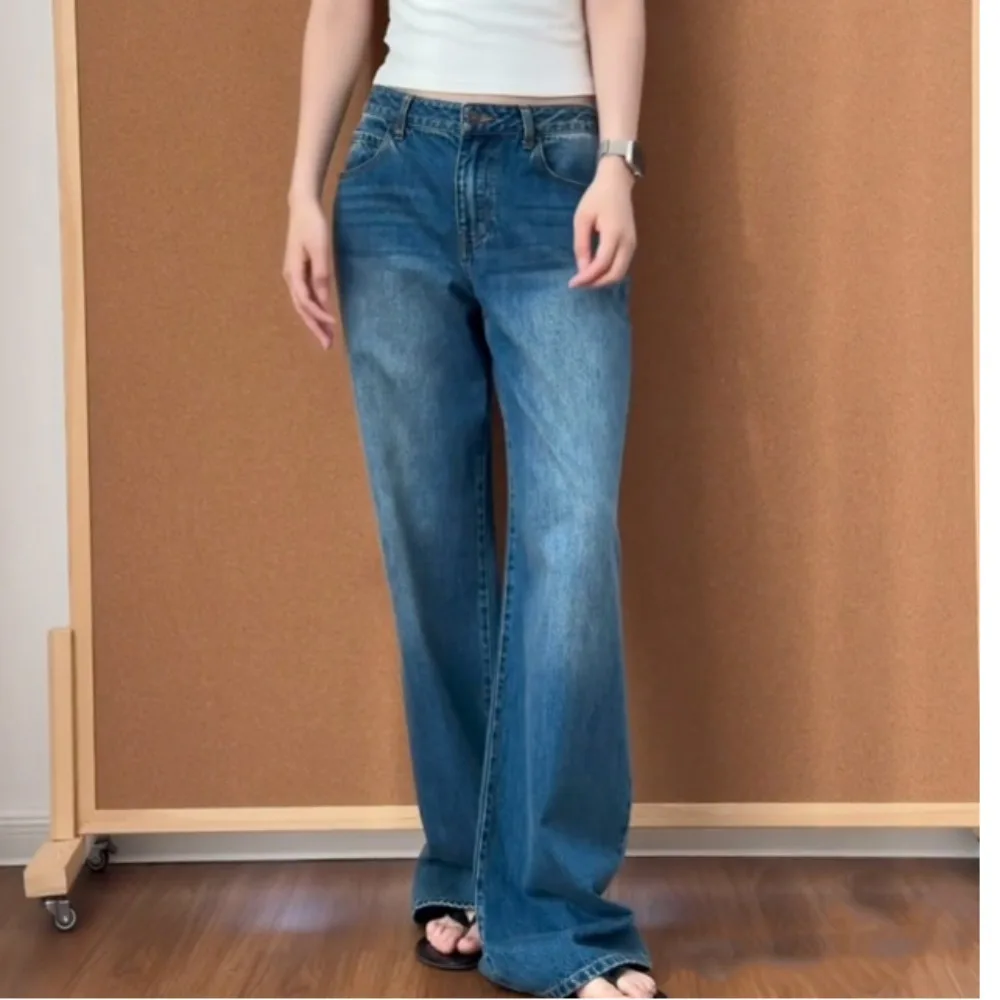 

Early Autumn Distressed Washed Wide-leg Jeans for Women