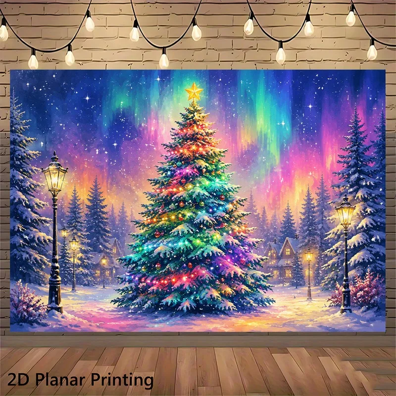 VIKAMA Aurora Christmas Tree Tapestry, Northern Lights Colorful Tree, Xmas Wall Hanging for Bedroom Living Room