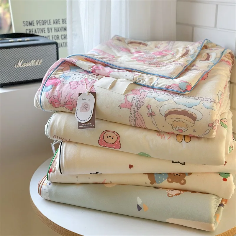 

Детское летнее охлаждающее одеяло с мультяшным принтом, приятное для кожи дышащее тонкое одеяло с кондиционером, двуспальная кровать, стеганое одеяло