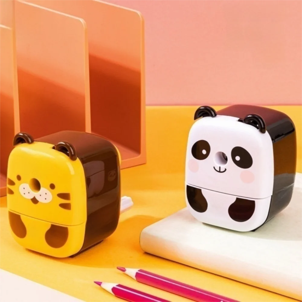 Cartoon Pencil Sharpener Hand-Cranked Tiger Panda Helical Steel Blade Sharpener Cute Animal Pen Cutting Tool Student Stationery