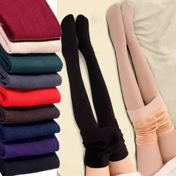 Mallas gruesas de terciopelo para mujer, Leggings cálidos de cintura alta, Color sólido, medias negras gruesas, Invierno