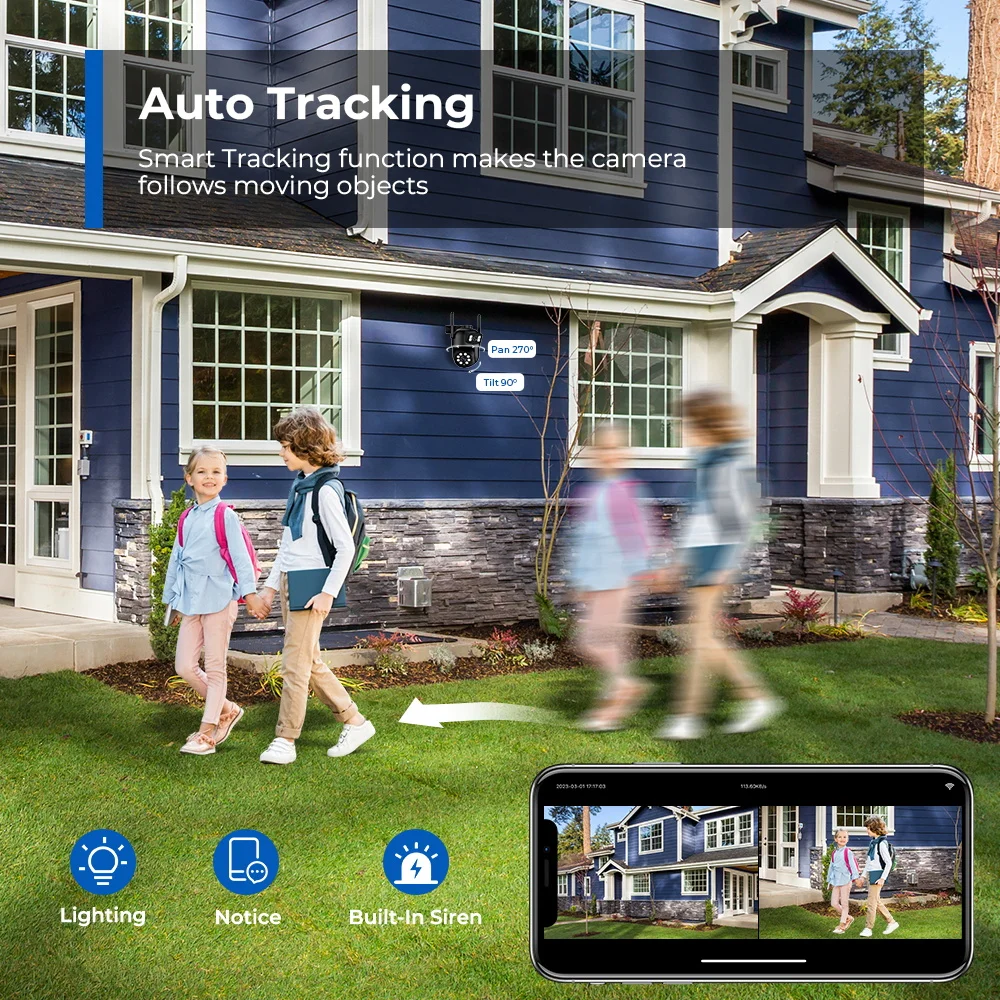 Wifi PTZ Camera Dual Lens 4K 8MP External IP Camera 4MP Auto Tracking Security Protection Outdoor CCTV Surveillance iCsee P2P