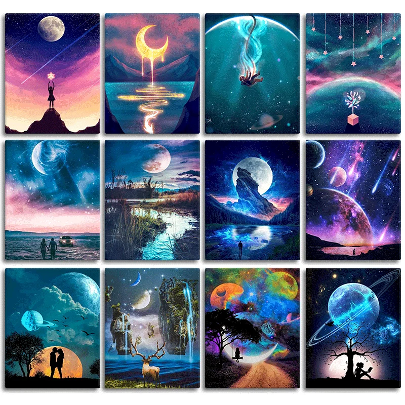 GATYZTORY Acrylic Paint By Numbers Craft Kits With Frame For Adults Canvas Painting Starry Sky Coloring By Numbers Home Decorati