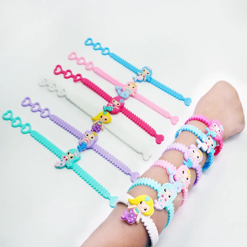 Cartoon PVC Mermaid Bracelet Wristband, Mermaid Party Favors Little Gifts for Kids Girls, Baby Shower Birthday Party Decorations